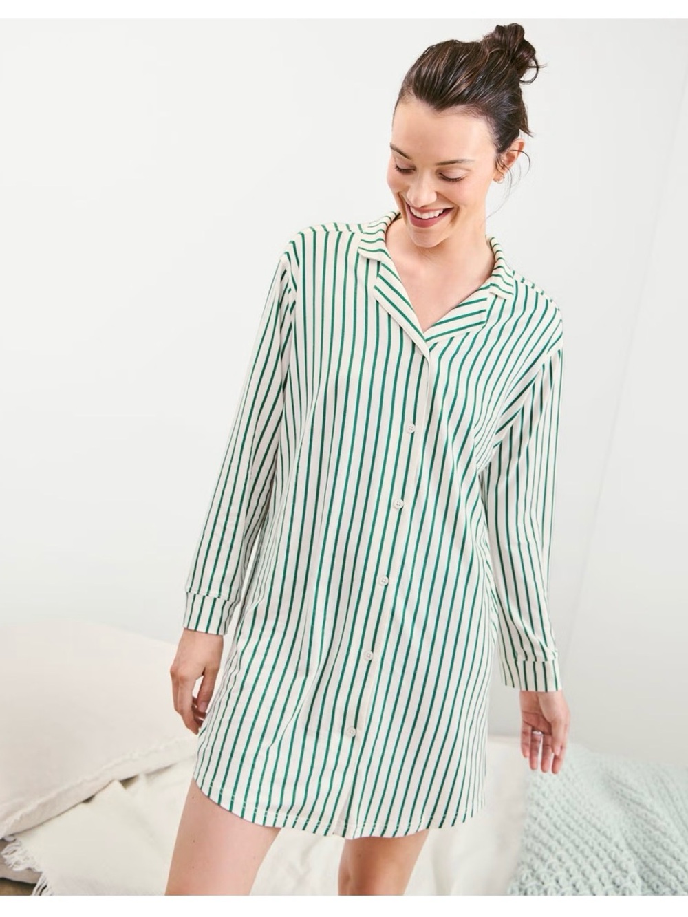 Hanna Andersson Hanna Soft tencel Cream Dark Green Striped Pajama dress